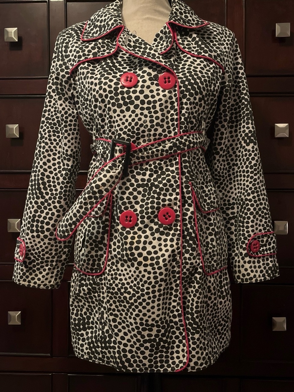 Dollhouse Black & White Polka Dot Lined Jacket with Pink Label